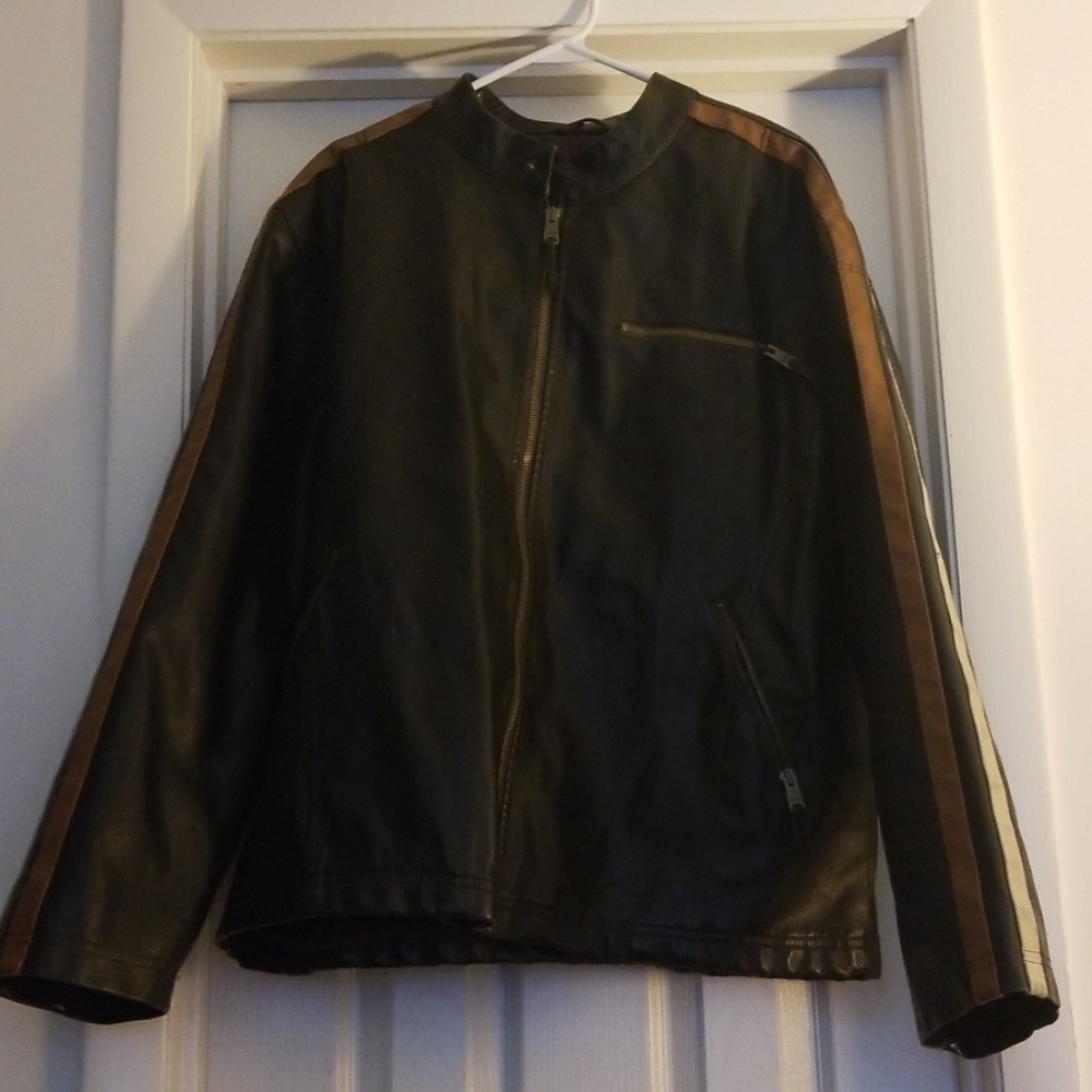 Men's XXL Brown Bomber Faux Leather Jacket